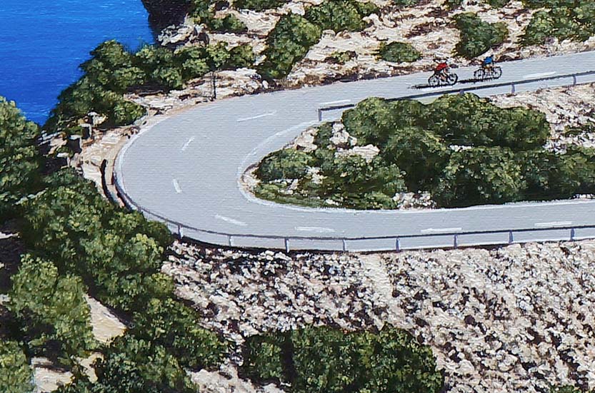 image detail of cyclists Cap de Formentor Lighthouse art print