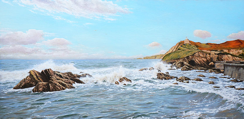 Evening swell at Lantern Hill Ilfracombe coastal art wave painting by seascape artist Mark Woollacott