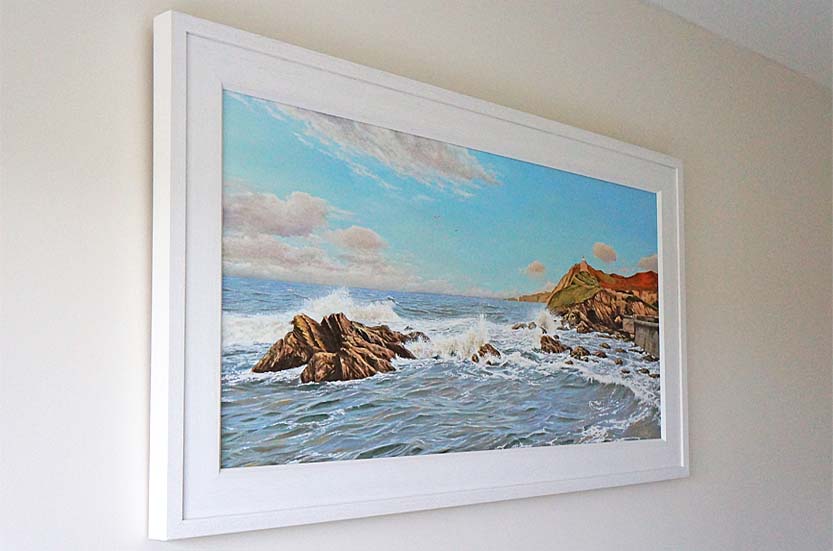 image of coastal art displayed on a wall