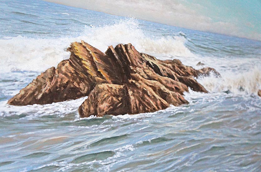 detail of rocks in Ilfracombe coastal painting