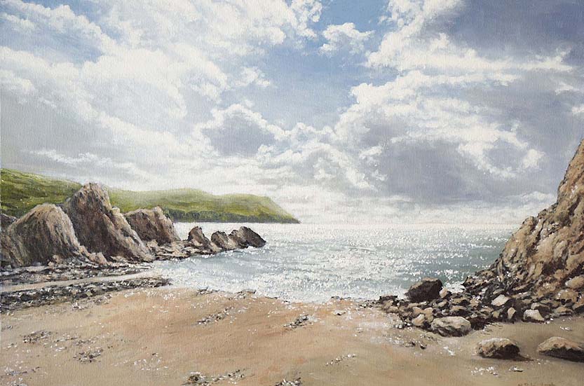 Hope Cove Sparkling Light South Hams Beach painting by coastal artist Mark Woollacott