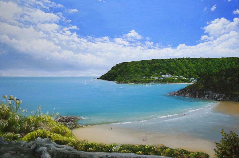 painting of Salcombe North Sands in South Devon by Mark Woollacott