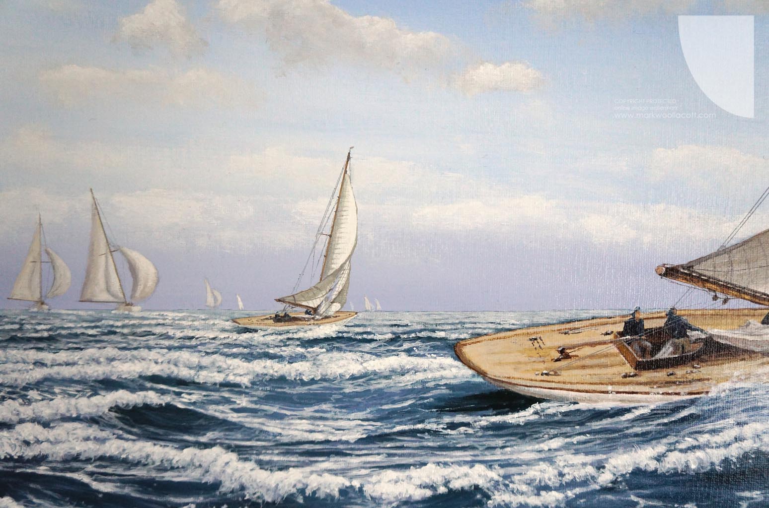 Staying on the True Course painting detail of sailing boats racing