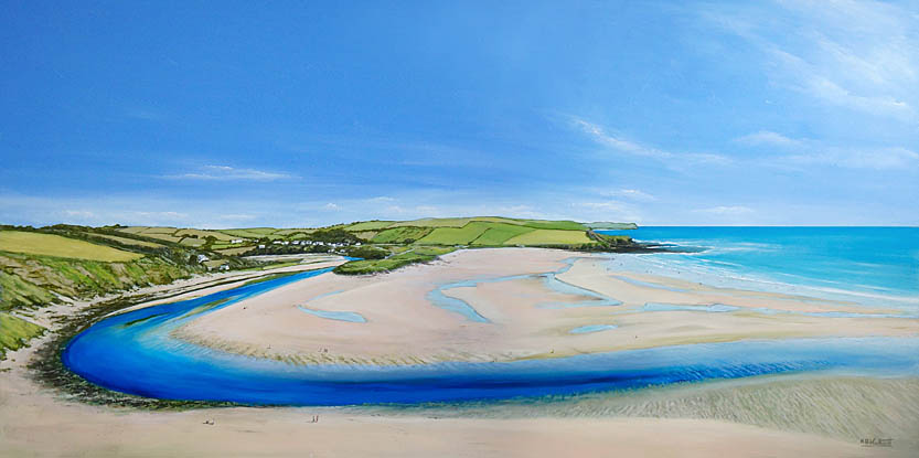 The Beauty of Bantham Beach coastal painting by wave and seascape artist Mark Woollacott