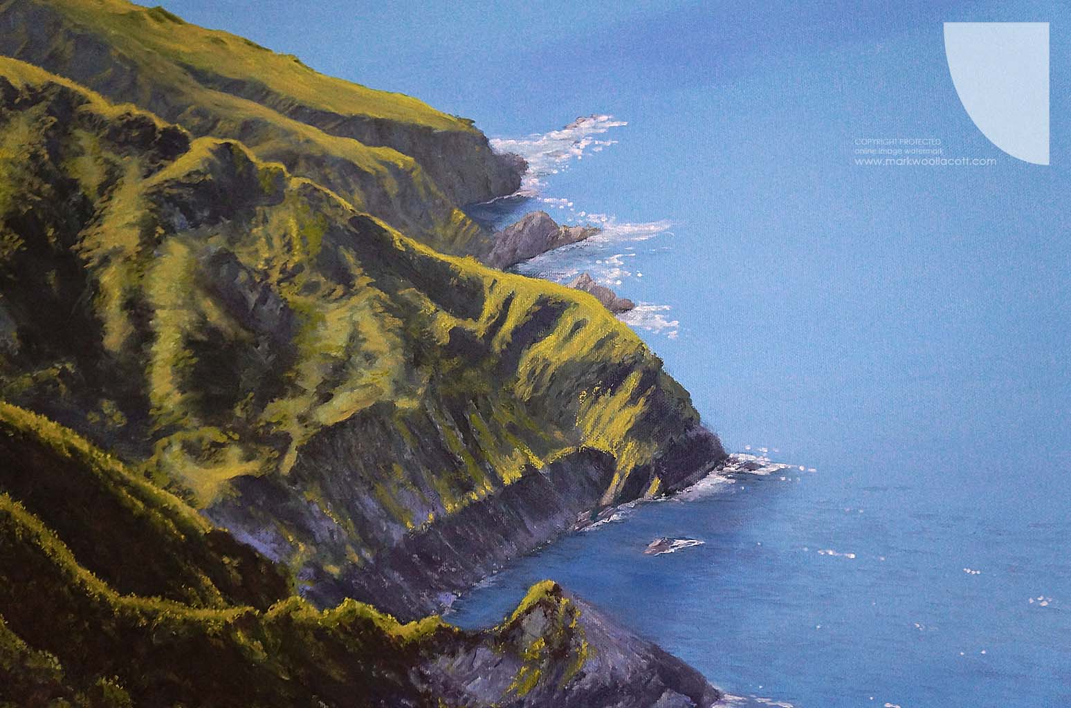 image of cliffs details on coastal painting by Mark Woollacott