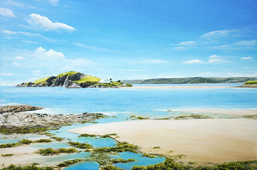 Painting of Burgh Island South Devon South Hams art by coastal artist Mark Woollacott